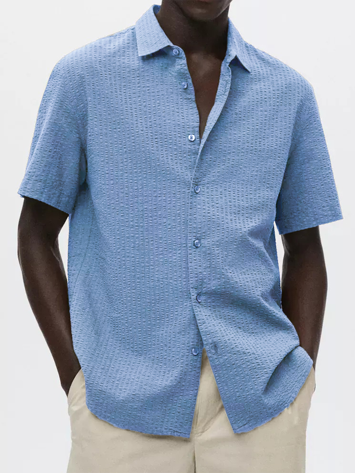 Men's Textured Seersucker Casual Vacation Lapel Short Sleeve Shirt-retrostrom
