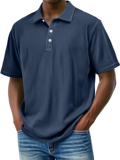 Men's Daily Lapel Ribbed Comfortable Short-sleeved Polo Shir-retrostrom