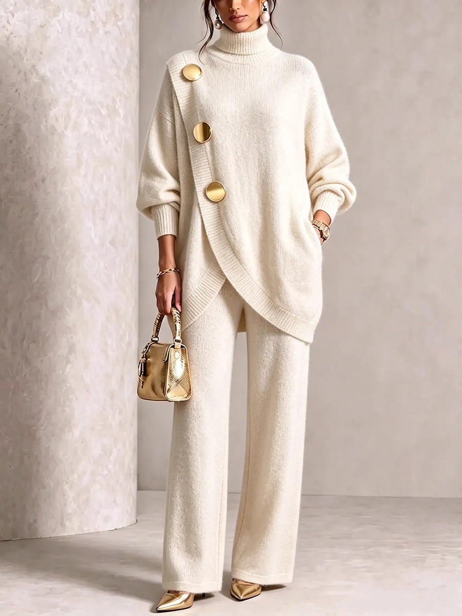 ⏰ LAST DAY SAVE 49% 💥 Gold-Button Asymmetric Knit Lounge Set-retrostrom