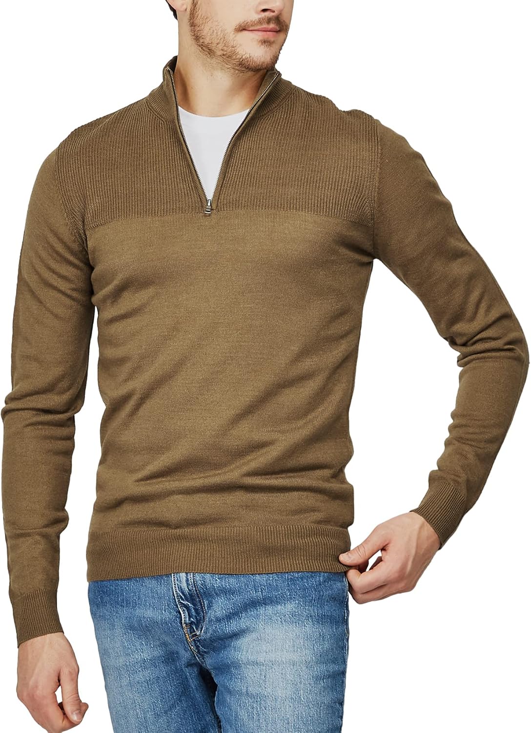 H2H Mens Casual Slim Fit Pullover Sweaters Long Sleeve Knitted Fabric Zip Up Mock Neck Polo Sweater-retrostrom