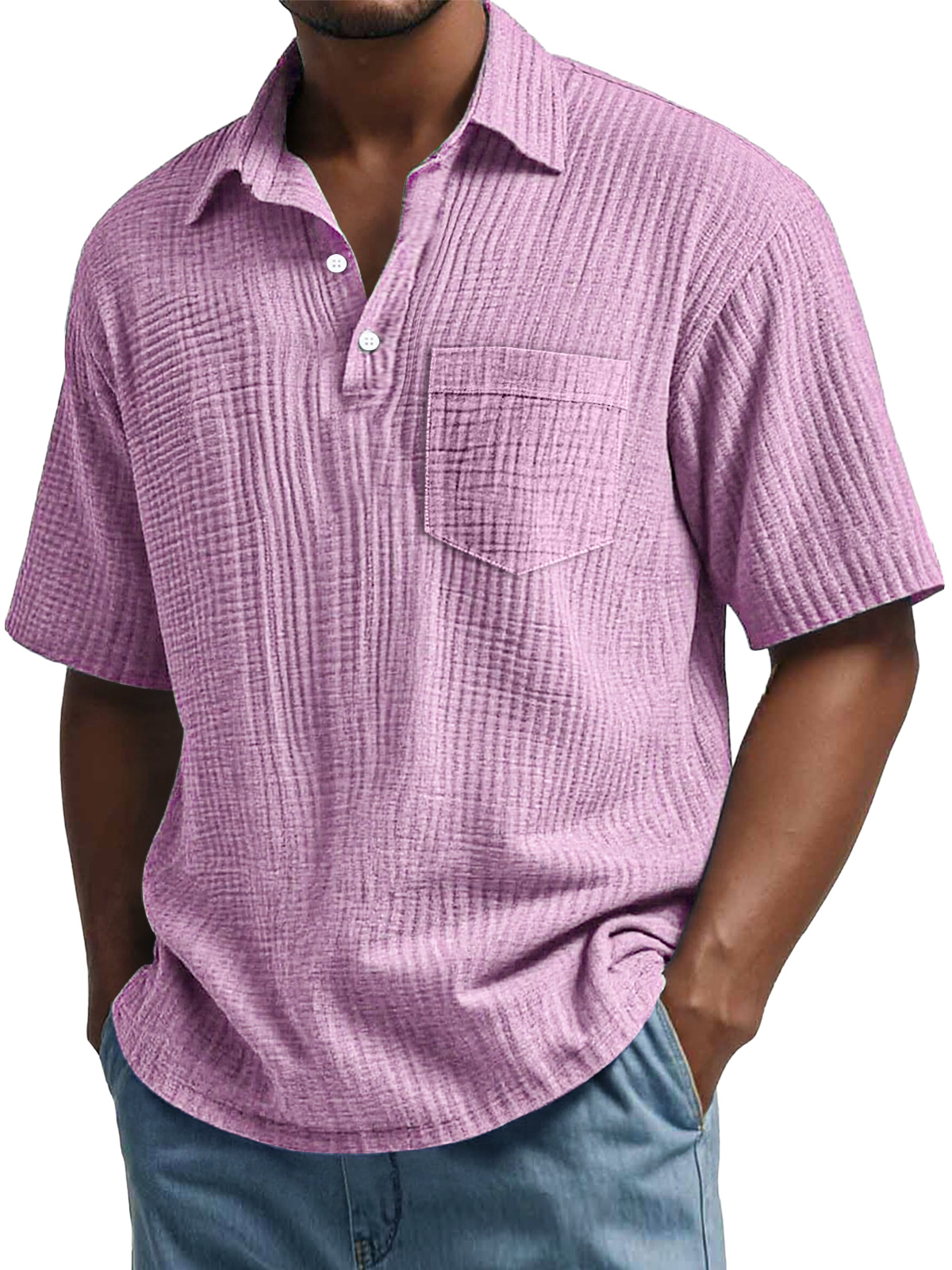 Men's Daily Pleated Casual Lapel Pocket Short Sleeve POLO Shirt-retrostrom