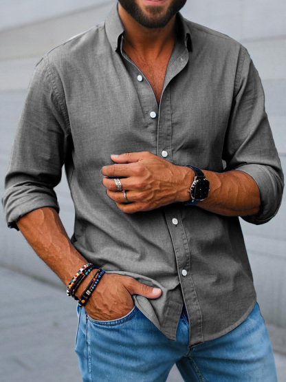 Men's Fashion Casual Lapel Long Sleeve Shirt-retrostrom