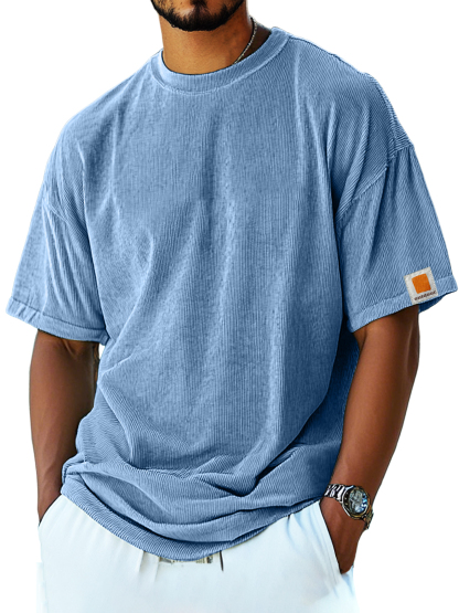Men's Retro Fashion Corduroy Simple Short-sleeved T-shirt-retrostrom