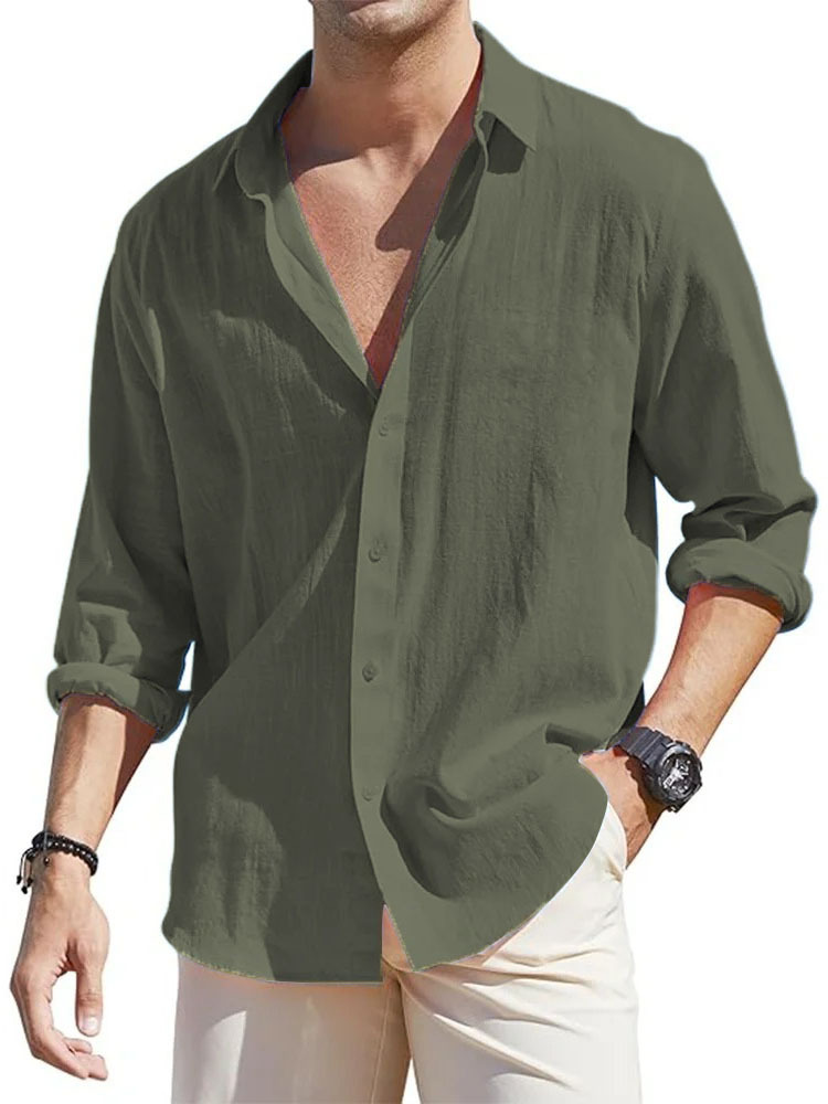 Men's Casual Loose Basic Cotton And Linen Long-sleeved Shirt-retrostrom