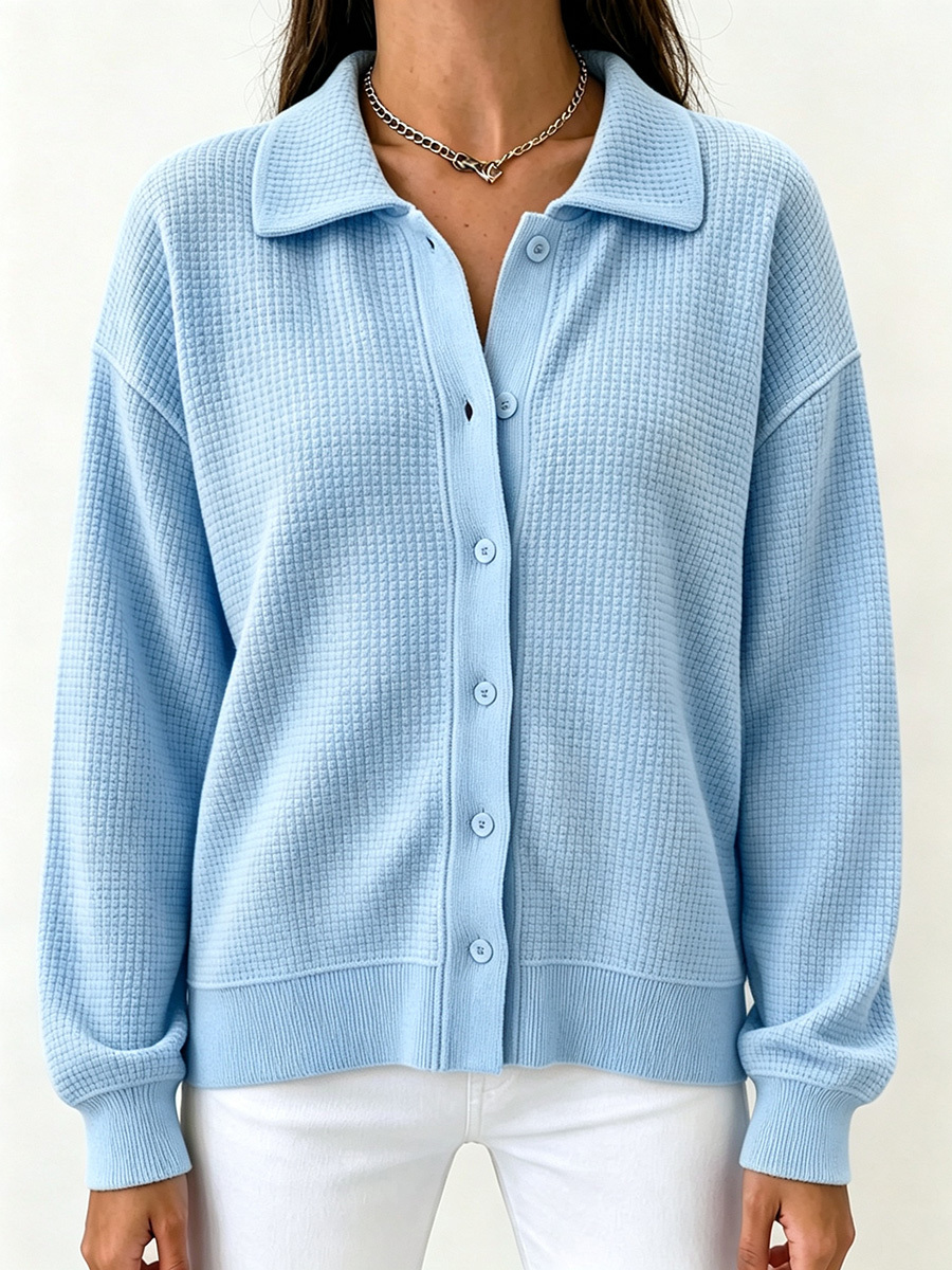 New Arrivals🔥 Classic Waffle Knit Collared Cardigan-retrostrom