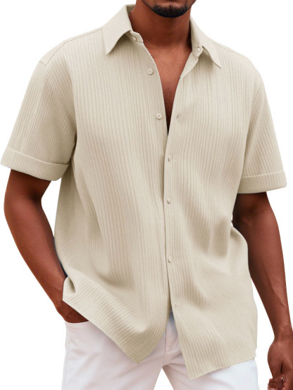 Men's Fashionable Casual Pitted Fabric Short-Sleeved Shirt-retrostrom