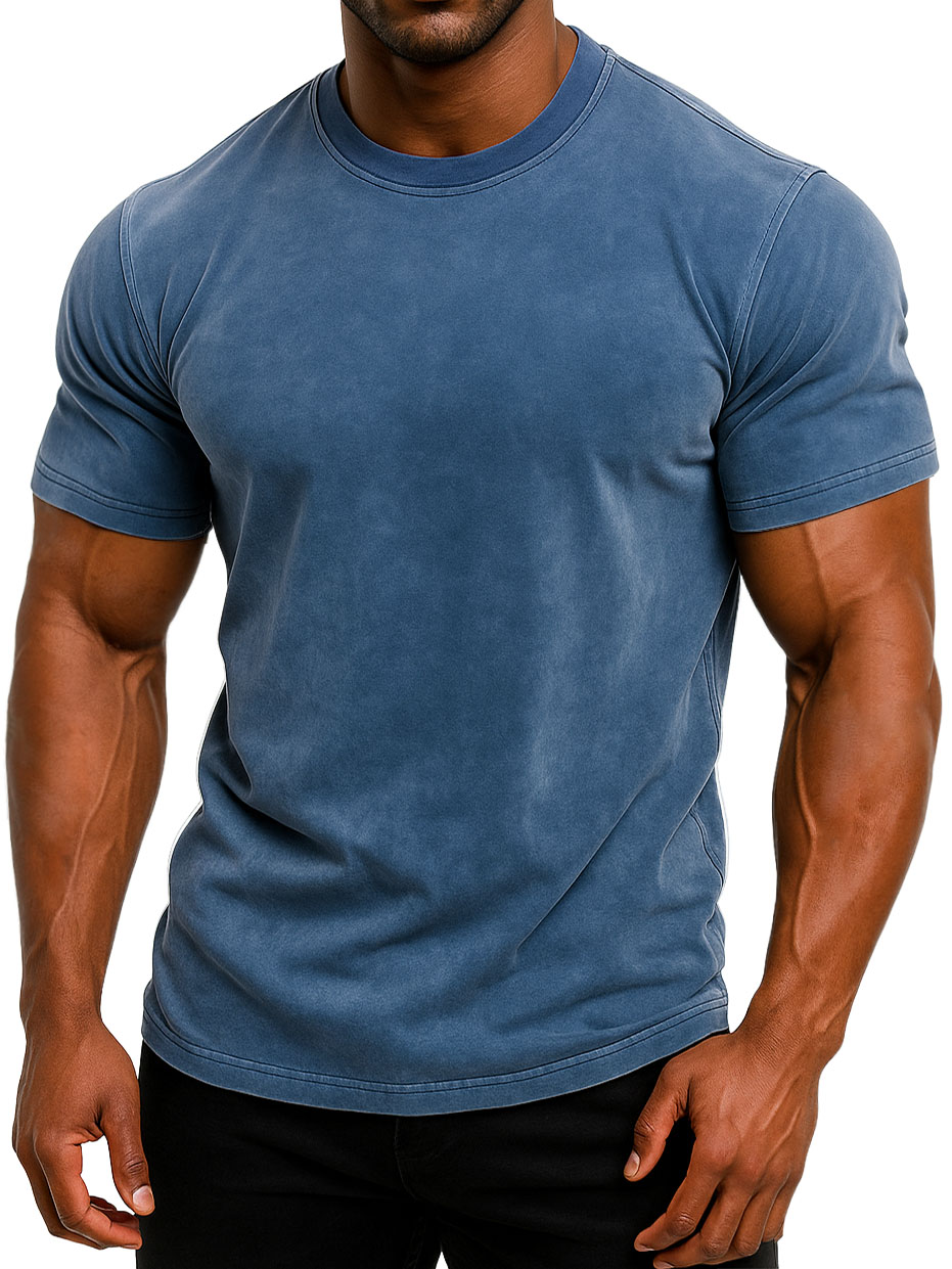 Men's 100% Cotton Retro Washed And Distressed Daily Slim Fit Short-sleeved T-shirt-retrostrom