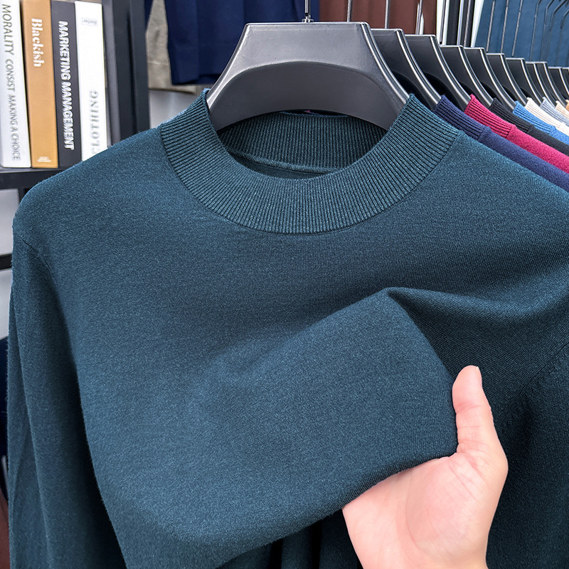 2025 Autumn and Winter Men's Stand Collar Cashmere Casual T-shirt-retrostrom