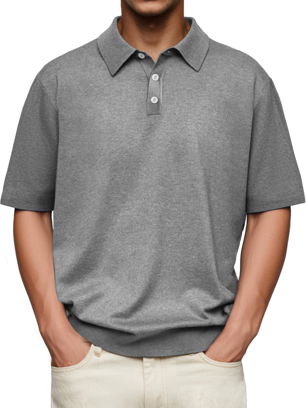 Men's Daily Lapel Button Casual Solid Color Comfortable Short-sleeved Polo Shirt-retrostrom