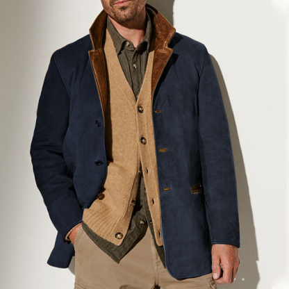 Men's Vintage Carlsbad Calfskin Leather Blazer With Merino Shearling Collar-retrostrom