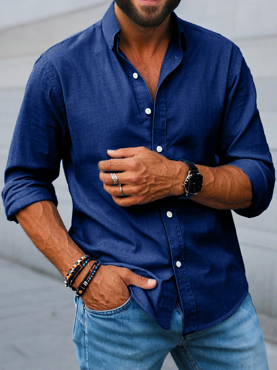 Men's Fashion Casual Lapel Long Sleeve Shirt-retrostrom