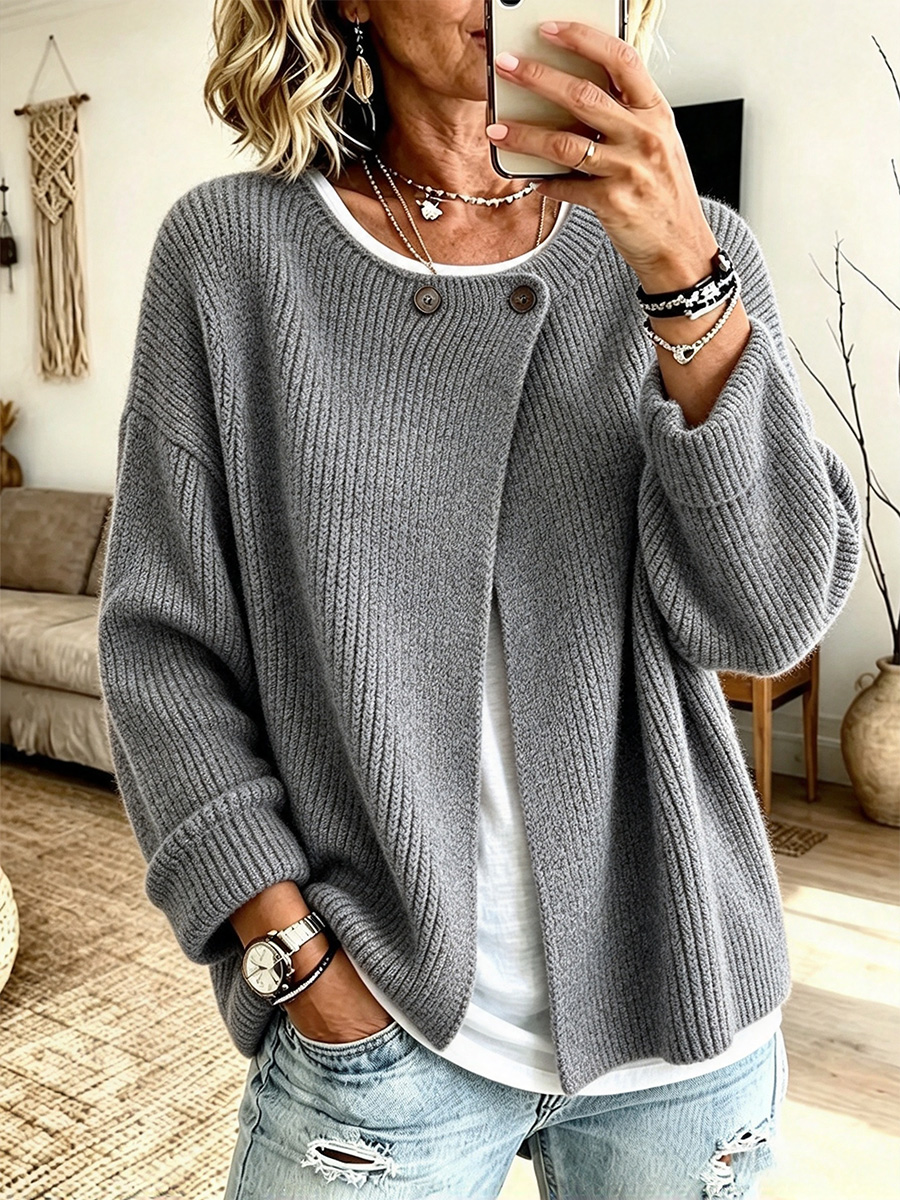 Women's Cozy Ribbed Knit Cardigan with Button Accents