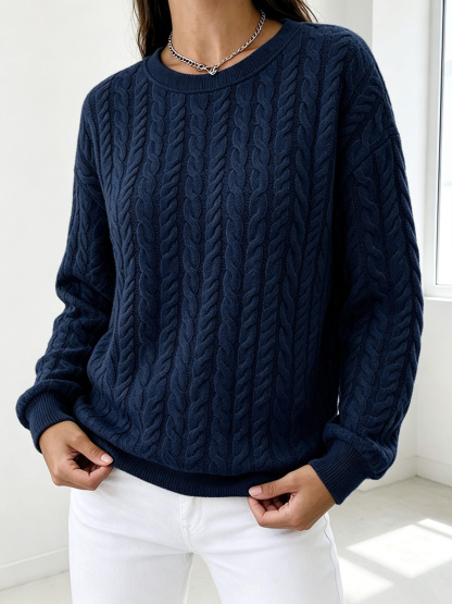 New Arrivals 🔥 Classic Cable Knit Crew Neck Collared Pullover-retrostrom