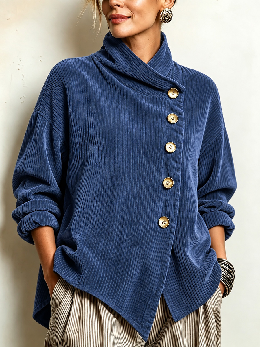 New Arrivals🔥 Chic High Funnel Neck Asymmetric Corduroy Top