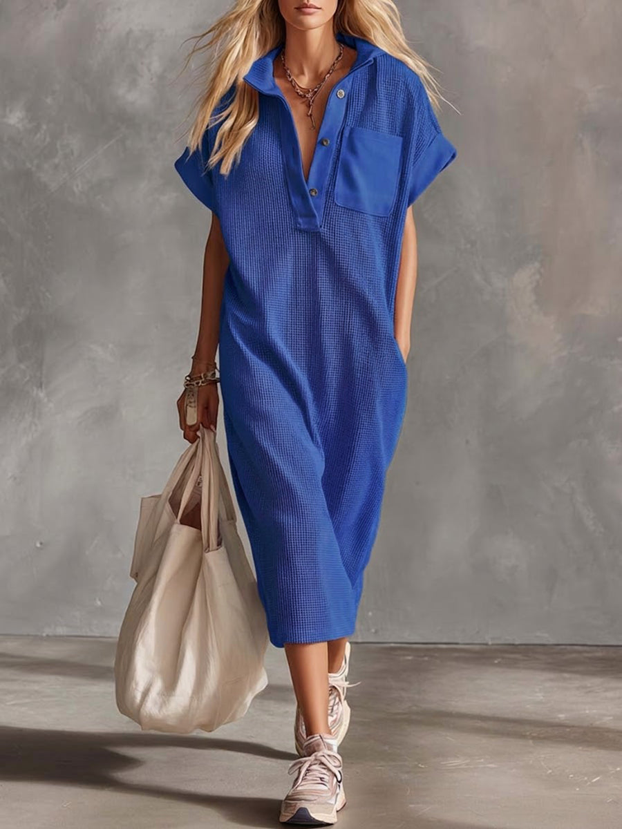 Casual Waffle Short-sleeved Cotton Dress-retrostrom