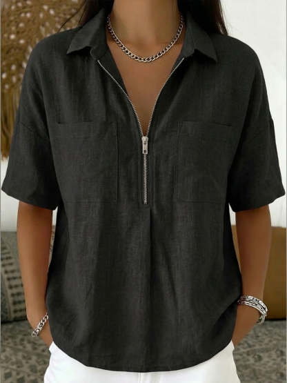 New Arrivals🔥Women's Casual Half-zip Linen And Cotton Shirt