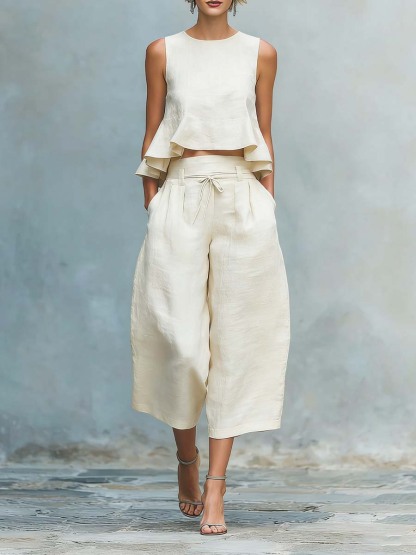 Women's Cotton And Linen Set-retrostrom