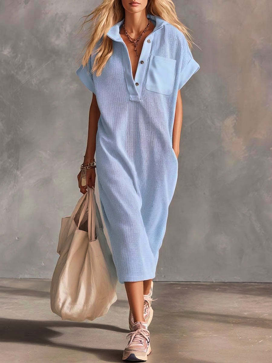 Casual Waffle Short-sleeved Cotton Dress-retrostrom