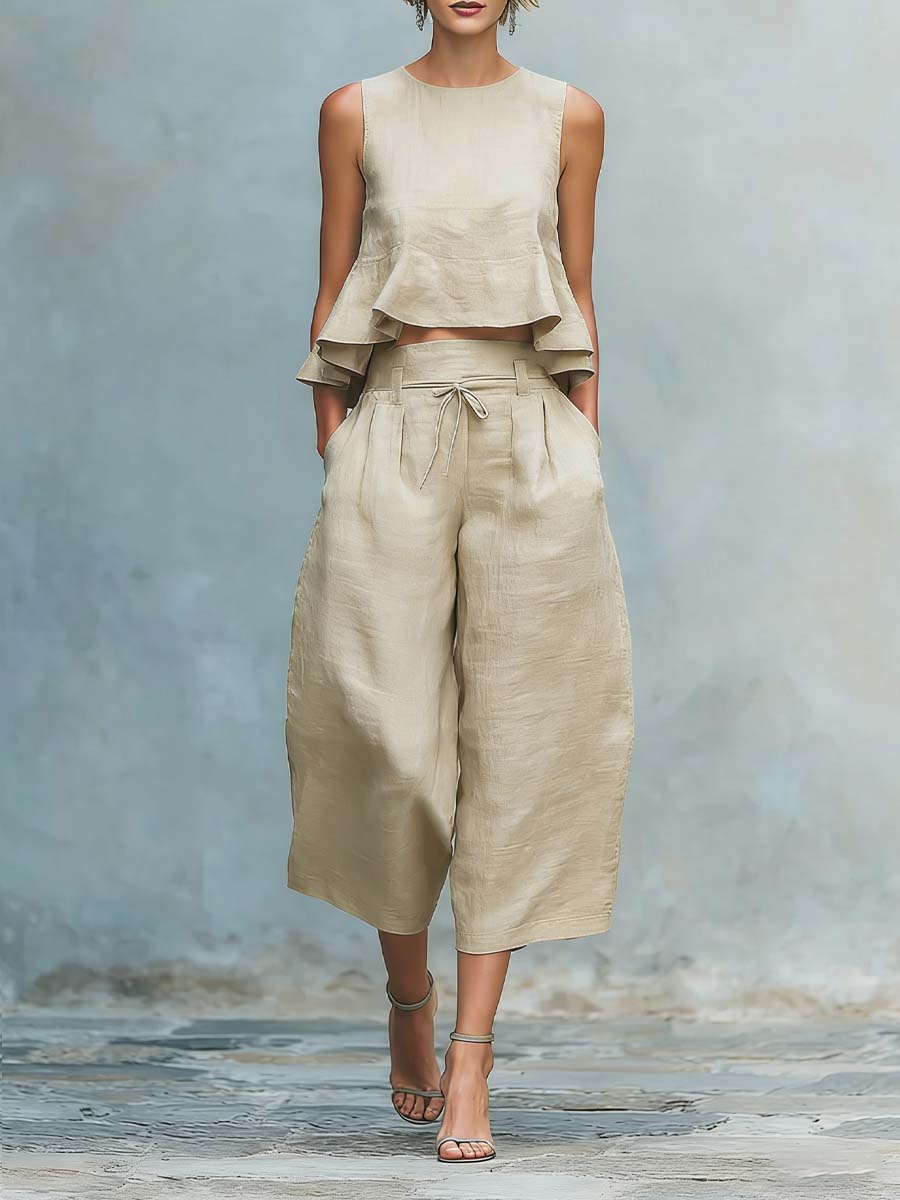 Women's Cotton And Linen Set-retrostrom