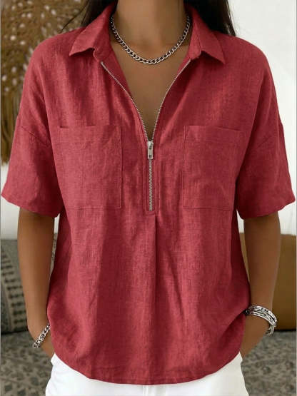 New Arrivals🔥Women's Casual Half-zip Linen And Cotton Shirt