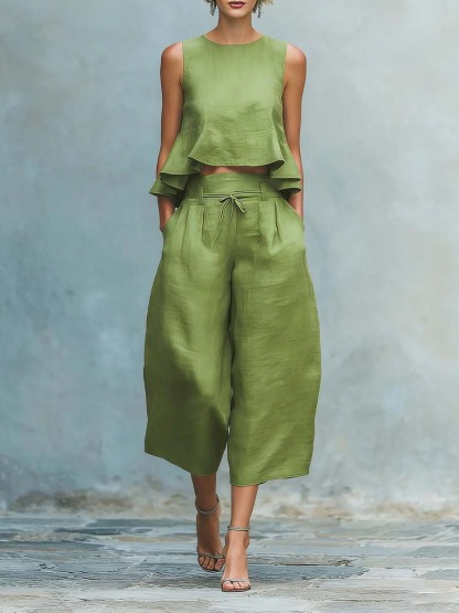 Women's Cotton And Linen Set-retrostrom