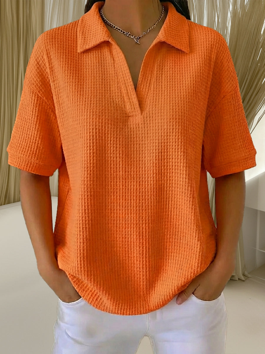 Casual Waffle-knit Short-sleeved Cotton Top
