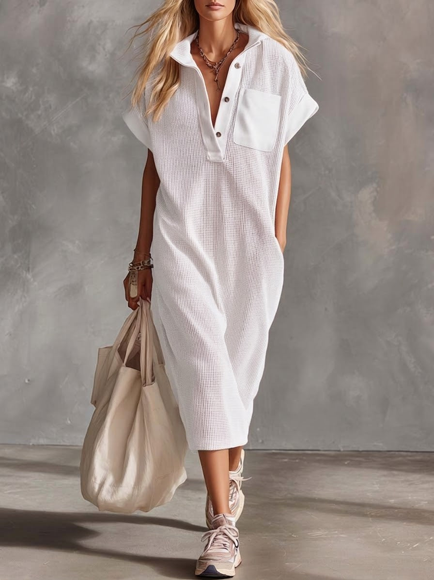 Casual Waffle Short-sleeved Cotton Dress-retrostrom