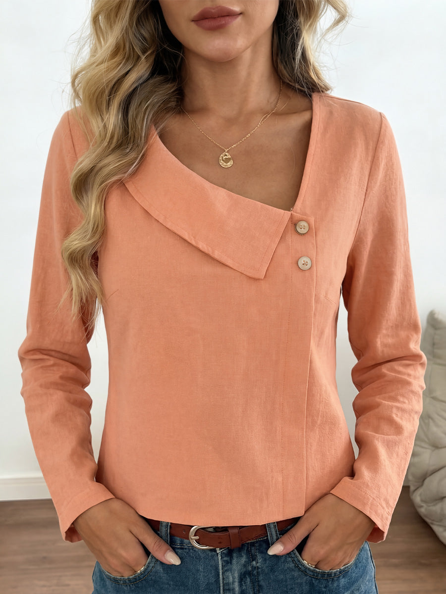 Women's Long-sleeve Asymmetrical Slash-neck Top-retrostrom