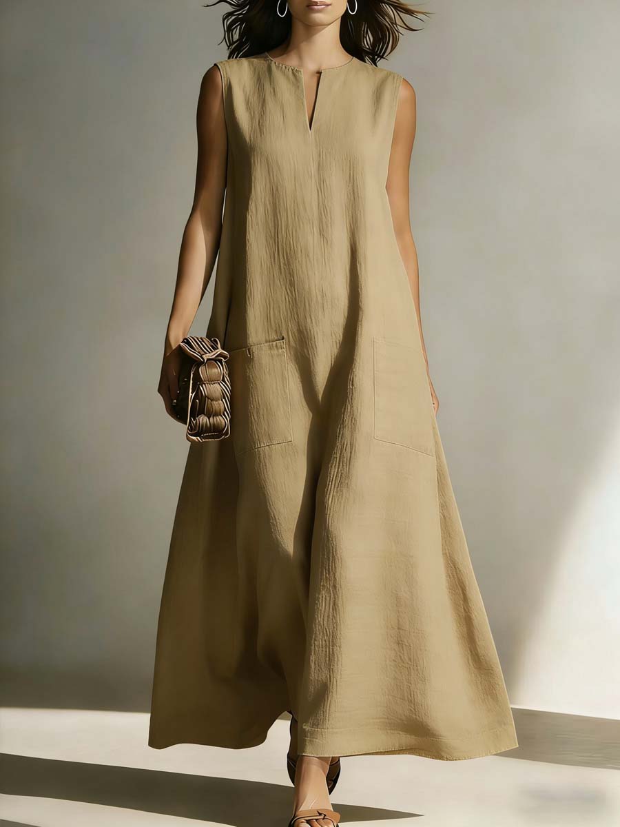 Women's Casual Simple Cotton And Linen Dress-retrostrom