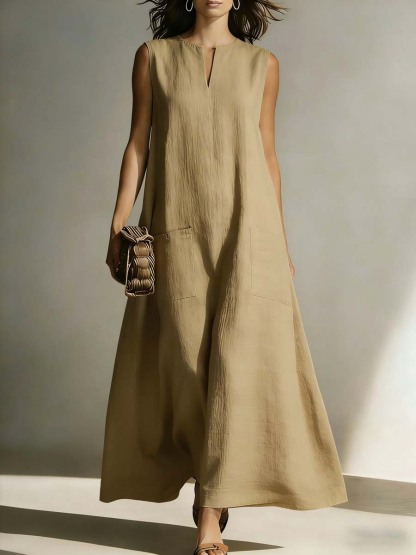 Women's Casual Simple Cotton And Linen Dress-retrostrom