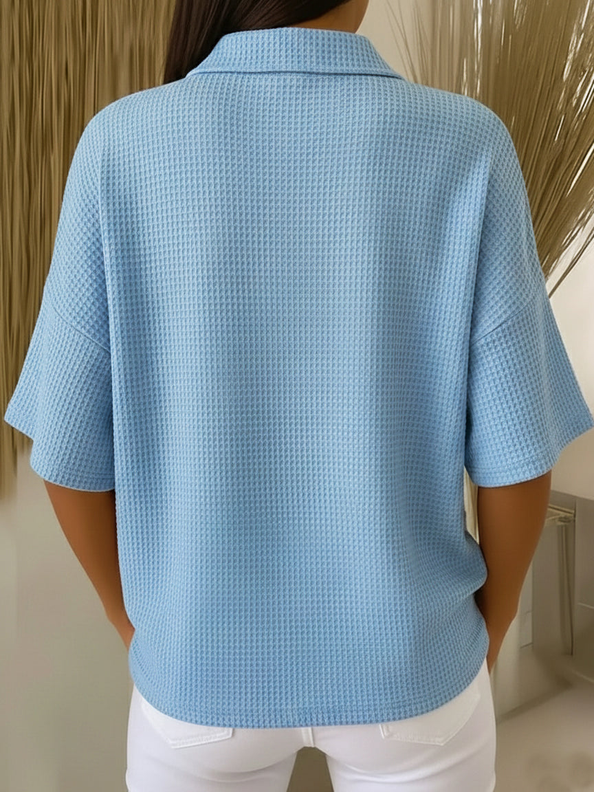 Casual Cozy Polo Collar Waffle Shirt