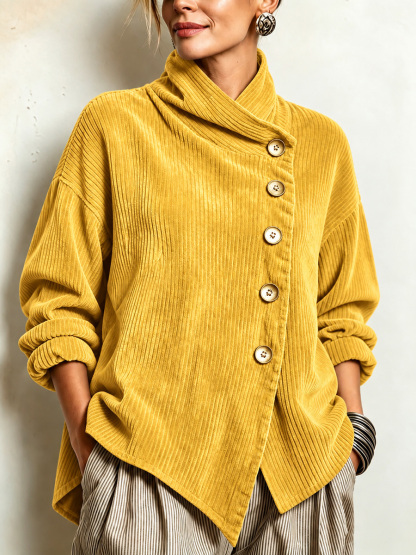 New Arrivals🔥 Chic High Funnel Neck Asymmetric Corduroy Top