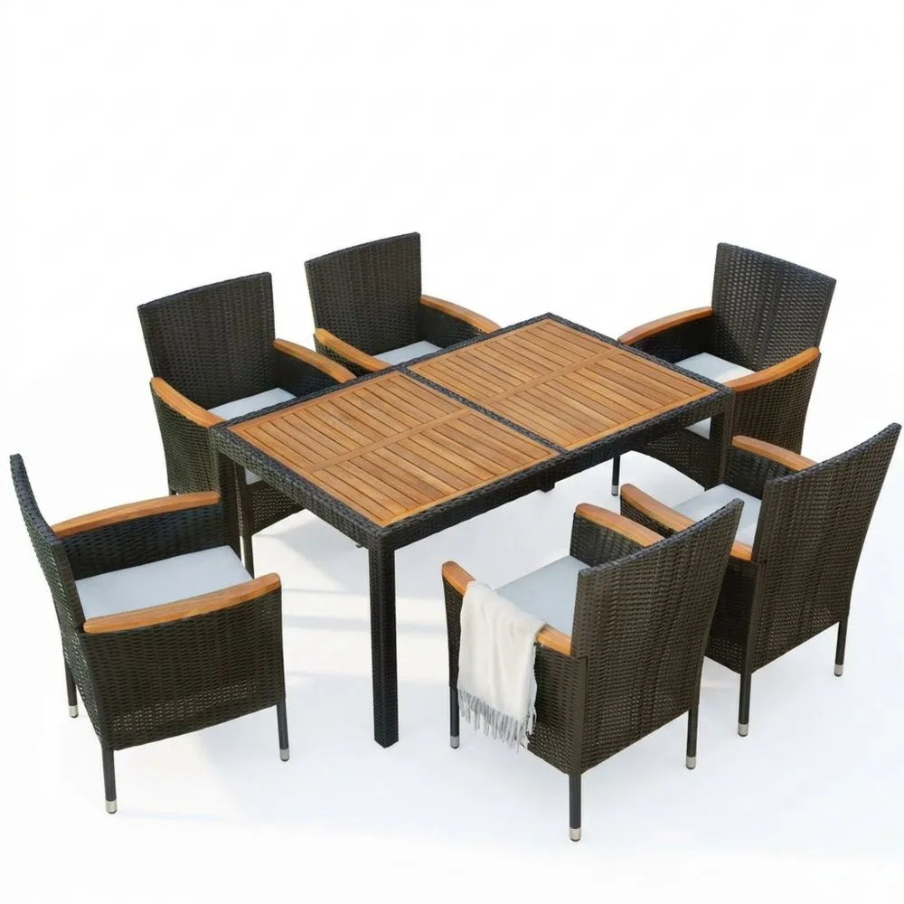 Set da pranzo da esterno in rattan e teak