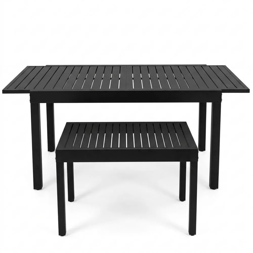 Set da pranzo da giardino con tavolo e panca in acciaio nero