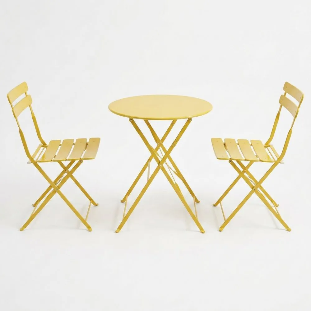Set da esterno pieghevole in acciaio verniciato giallo