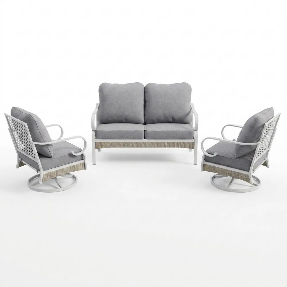 Set Divano da Esterno in Alluminio con Cuscini Grigi