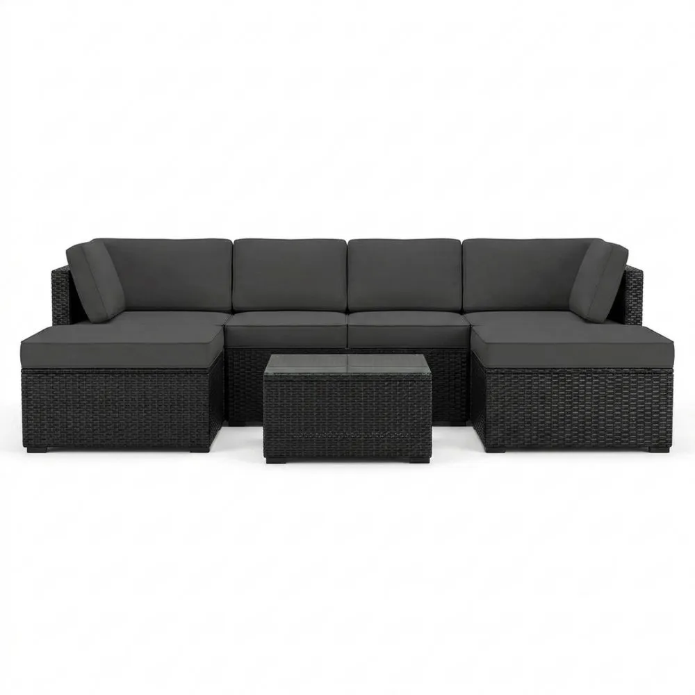 Set Divano Modulare da Esterno in Rattan con Tavolino Grigio