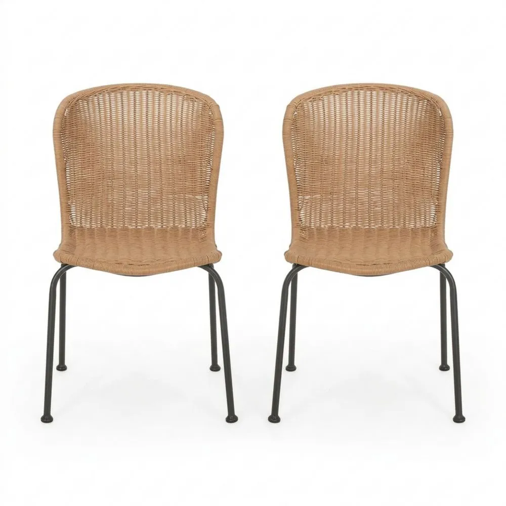 Set di 2 sedie da pranzo in rattan sintetico e acciaio