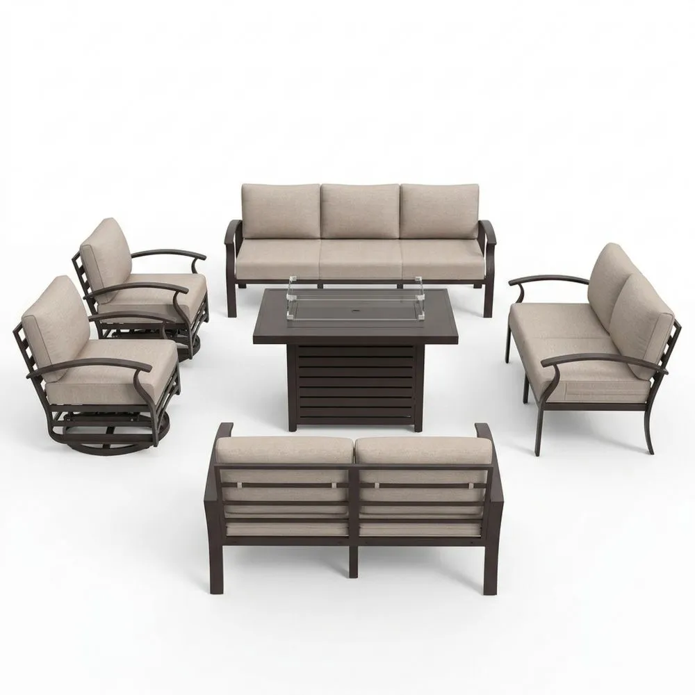 Set di divani da giardino in metallo con cuscini in poliestere beige