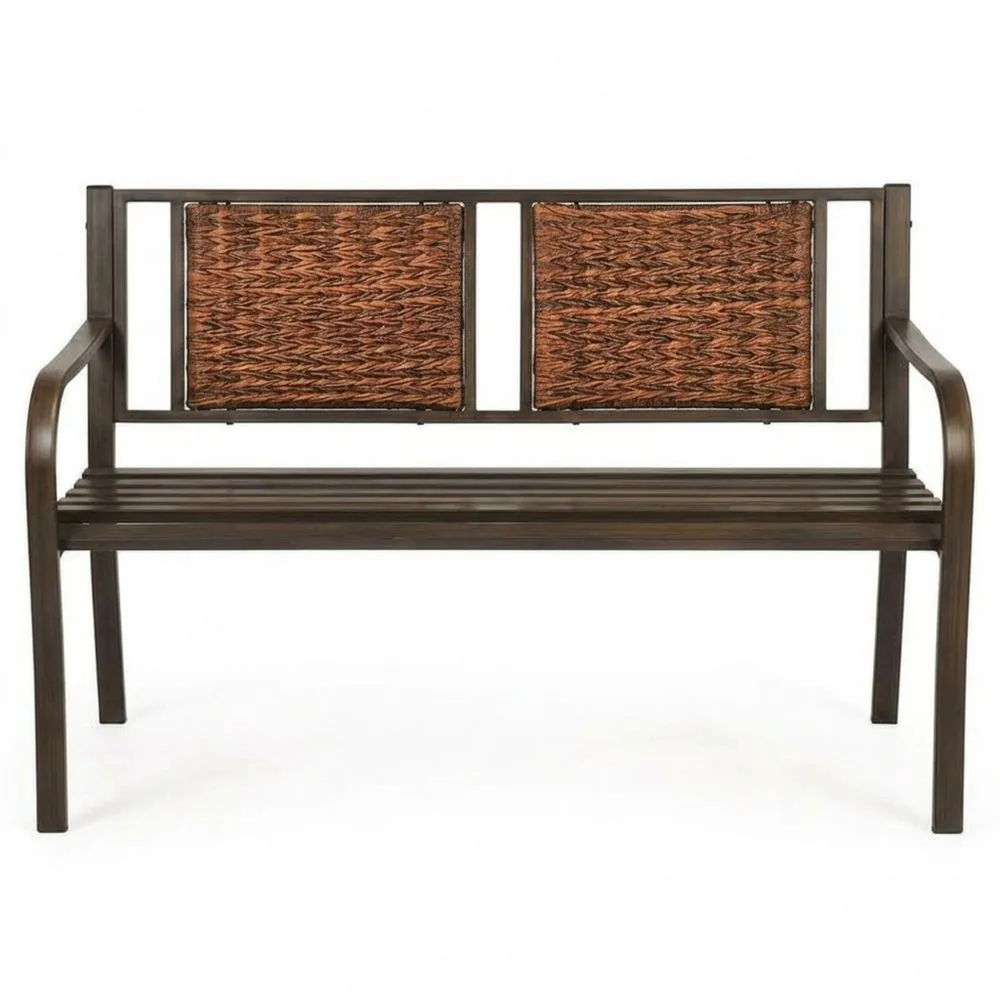 Panca da giardino in acciaio e rattan sintetico marrone