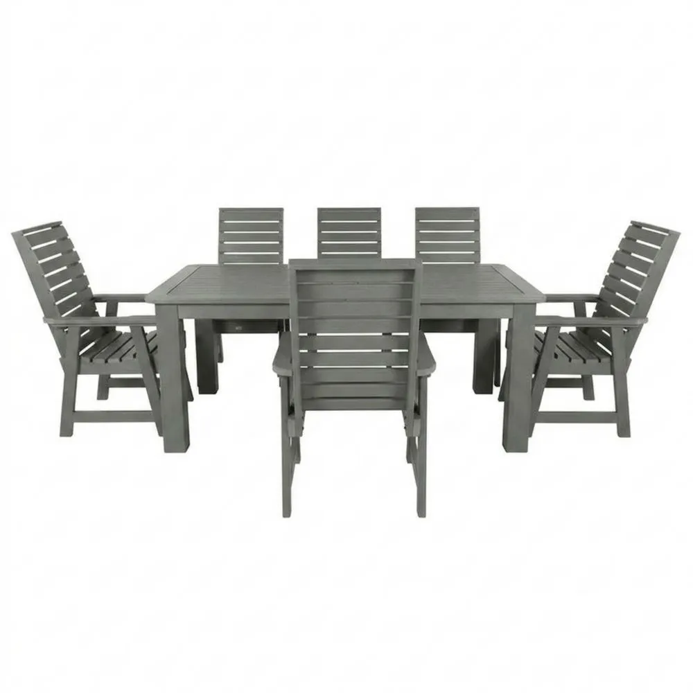 Set da pranzo da esterno con 6 sedie in legno massello grigio