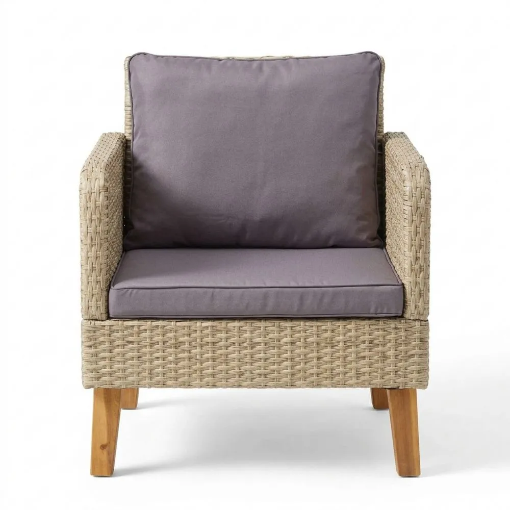 Poltrona in Rattan Sintetico con Cuscini in Tessuto Grigio