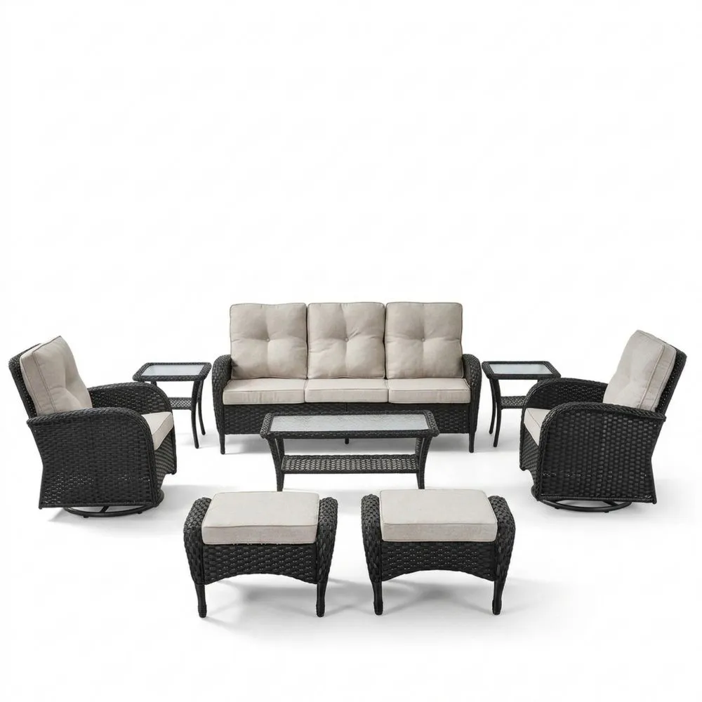 Set di divani da giardino in rattan con cuscini in poliestere