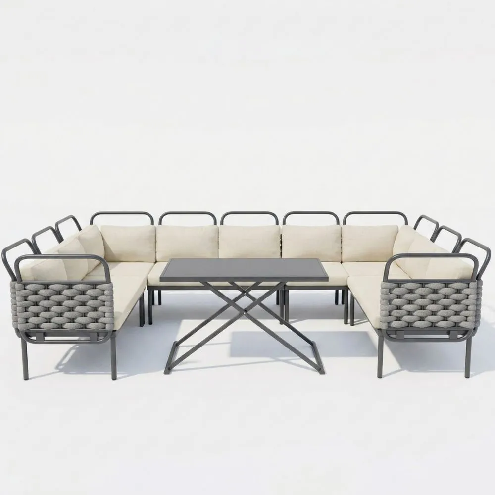 Set di divani da giardino angolare in alluminio e vetro