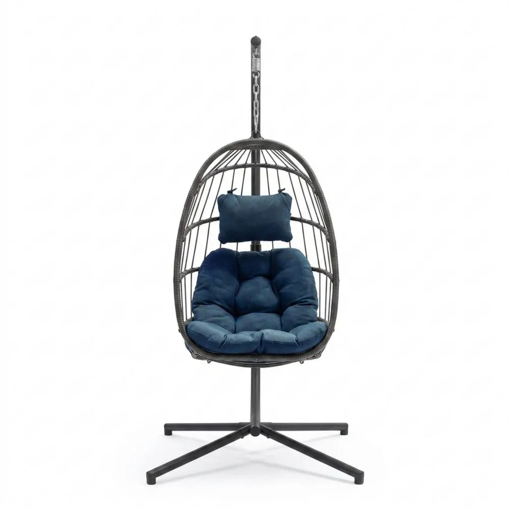 Sedia Sospesa in acciaio con Cuscino Blu