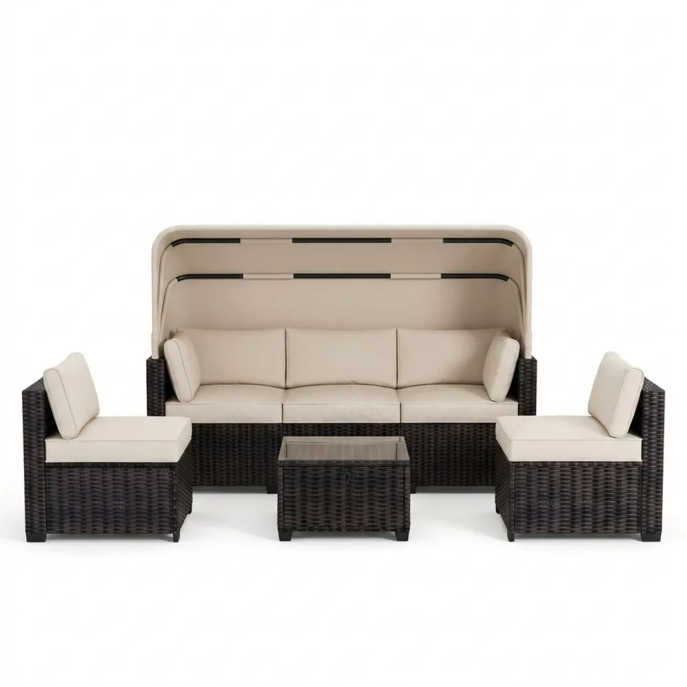 Set Divano da Giardino in Rattan PE con Tavolino in Vetro Temperato