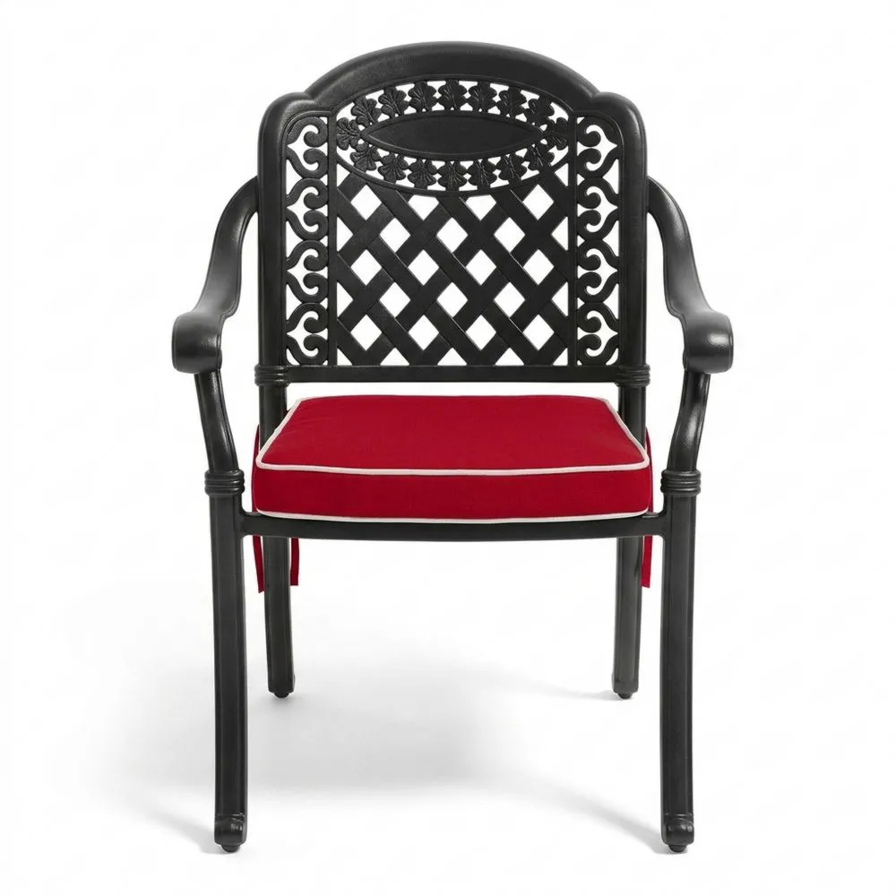 Sedia da pranzo da esterno in alluminio con cuscino rosso