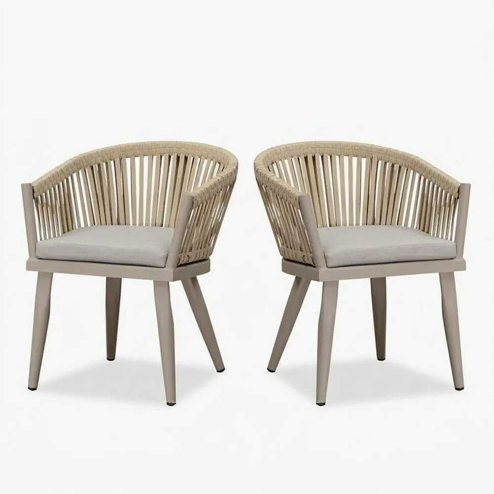 Set di 2 Poltrone da Esterno in Alluminio e Rattan con Cuscino in Poliestere