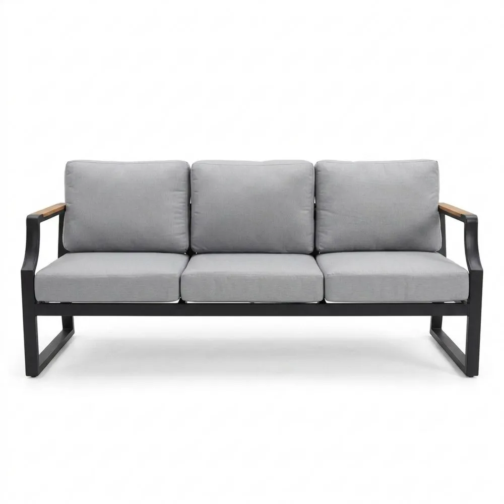Divano a 3 Posti in Alluminio con Cuscini in Poliestere Grigio