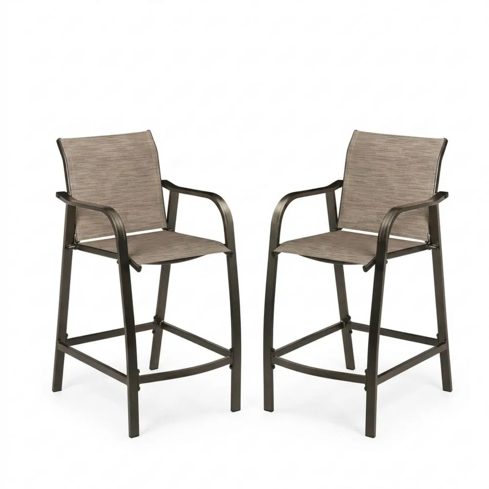 Set di 2 sedie da bar in acciaio e tessuto marrone e beige